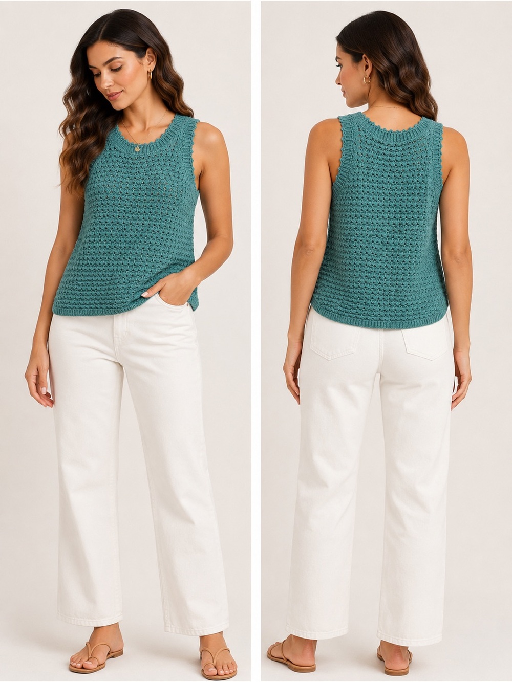 Teal Crochet Knit Tank Top - Women